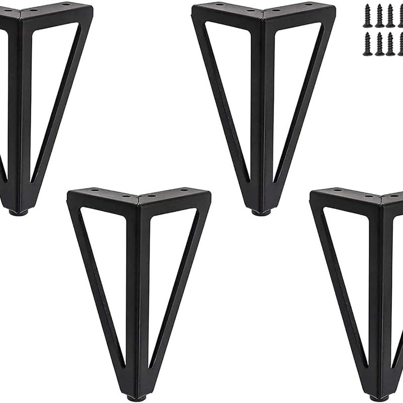 Zestaw 4 metalowych nóżek meblowych do stolików RTV, stolików kawowych, szafek, sof, łóżek itp., 15 cm, kolor czarny