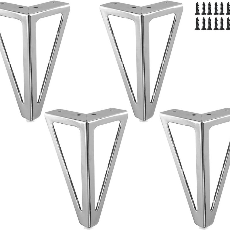 Zestaw 4 metalowych nóżek meblowych do stolików RTV, stolików kawowych, szafek, sof, łóżek itp., 15 cm, srebrny