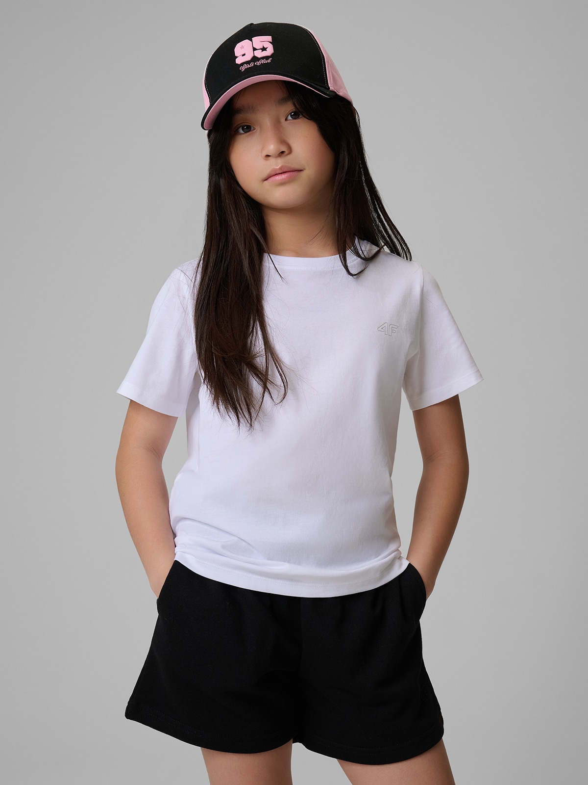 4F T-shirt regular gładki dziewczęcy - biały 146 (10-11 lat)