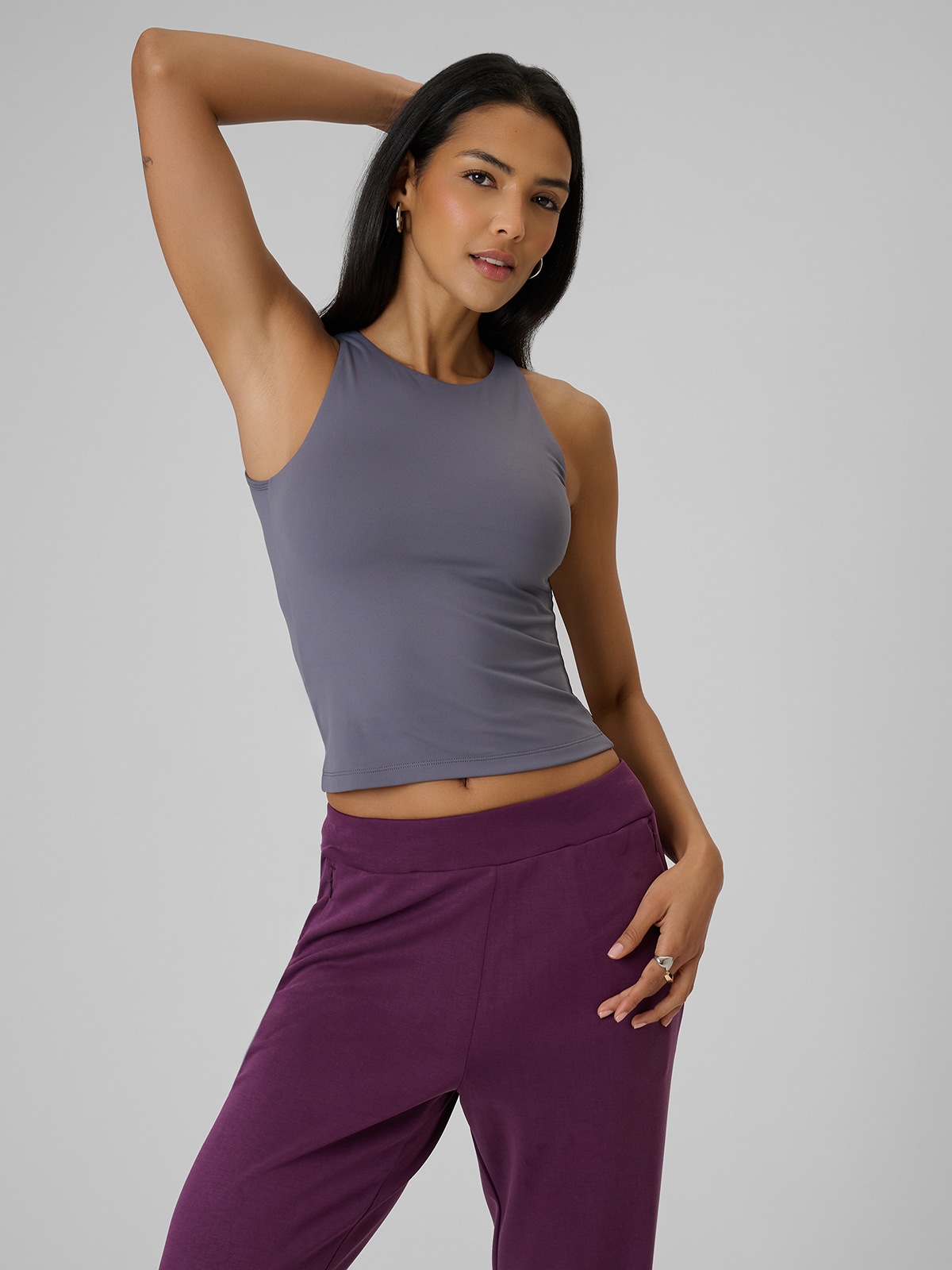 4F Koszulka bez rękawów slim gładka damska - szara XS