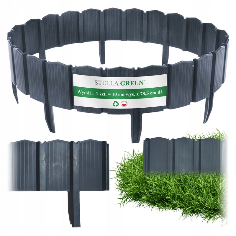 Palisada płotek ogrodowa plastikowa obrzeże ANTRACYT GRAFIT Eko BORDER Stella Green