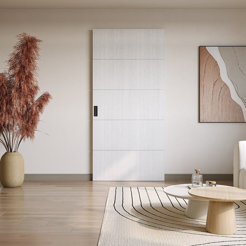 Drzwi przesuwne z drewna i MDF z niewidoczną szyną - Biały - 93 x 210 cm - SOMIRI