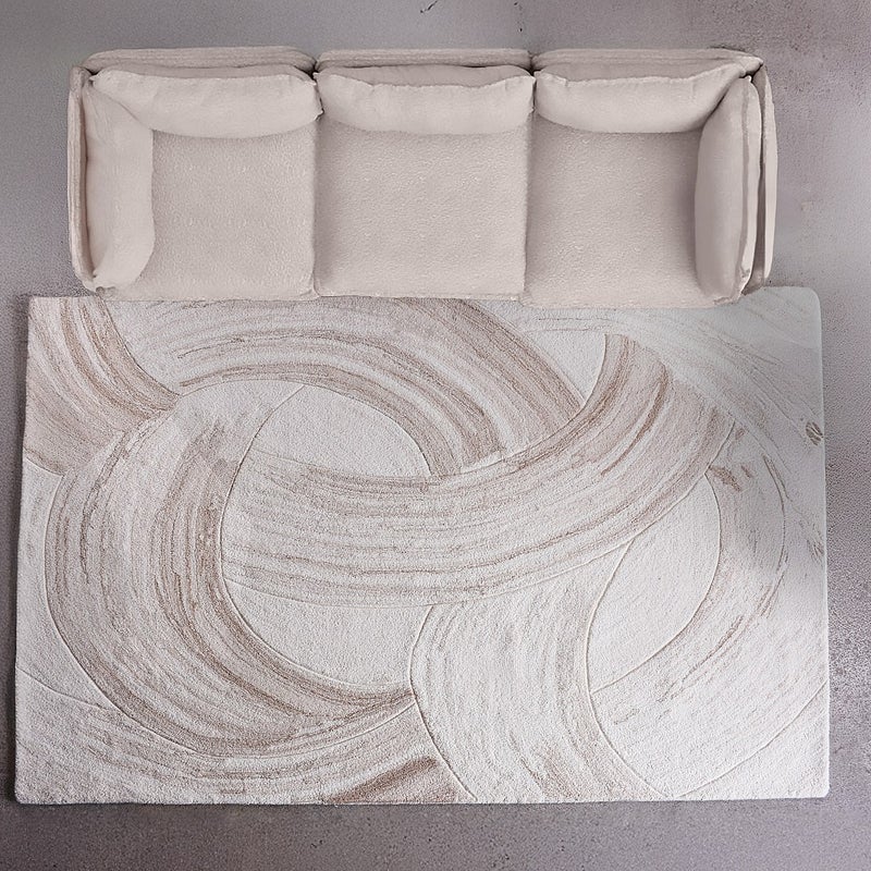 Dywan z abstrakcyjnym wzorem ręcznie tuftowany 100% wełny - 200 x 290 cm - Kość słoniowa i taupe - RAVELINO