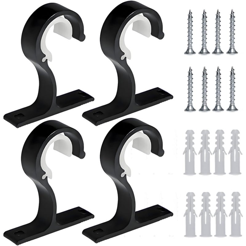 Regulowane uchwyty do zasłon, zestaw 4 uchwytów do karniszy o szerokości 25-28 mm, haczyki do zasłon ze śrubami i kołkami ściennymi (czarne)