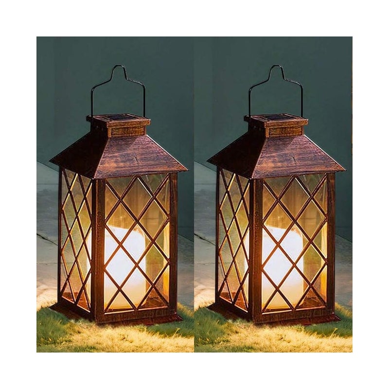 Zestaw 2 lamp solarnych ogrodowych, do zawieszenia lub postawienia na powierzchni, ciepłe białe światło, LED, IP65, odpowiednie na tarasy, tereny zew