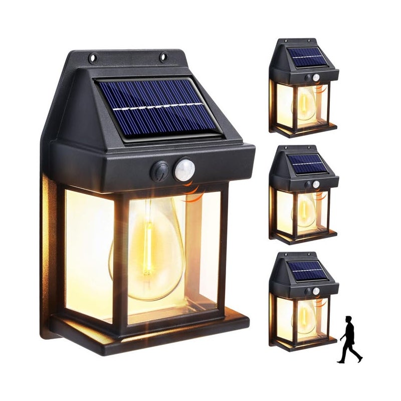 4-częściowe lampy solarne do użytku zewnętrznego, czujnik ruchu, 3 tryby, wodoodporność IP65, do ogrodu, na patio, na ścieżki, do garażu, ciepłe biał