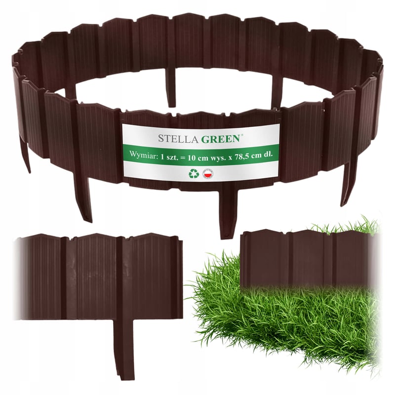 Płotek palisada ogrodowy plastikowy obrzeże BRĄZOWY Eko Border Stella Green