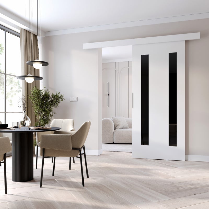 Drzwi przesuwne wewnętrzne CLEAN H 96 cm w kolorze białym.
