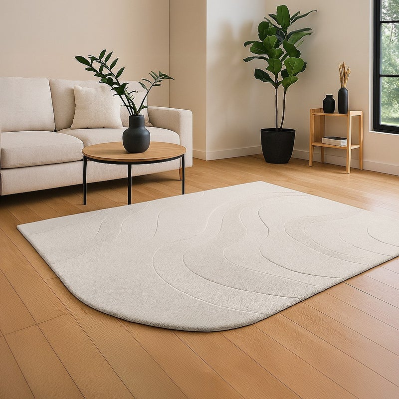 Dywan z wypukłym wzorem i zaokrąglonym rogiem ręcznie tuftowany 100% wełny - 160 x 230 - Kość słoniowa - VELORIA