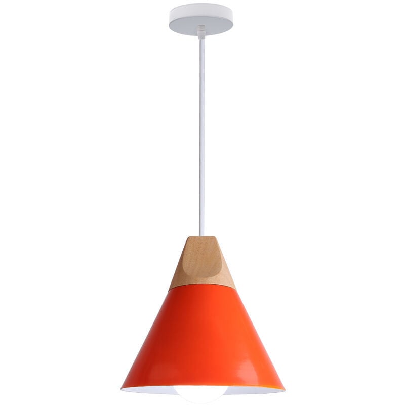 Kreatywna lampa wisząca w stylu industrialnym z litego drewna do sypialni i salonu, dekoracyjny żyrandol (pomarańczowy)