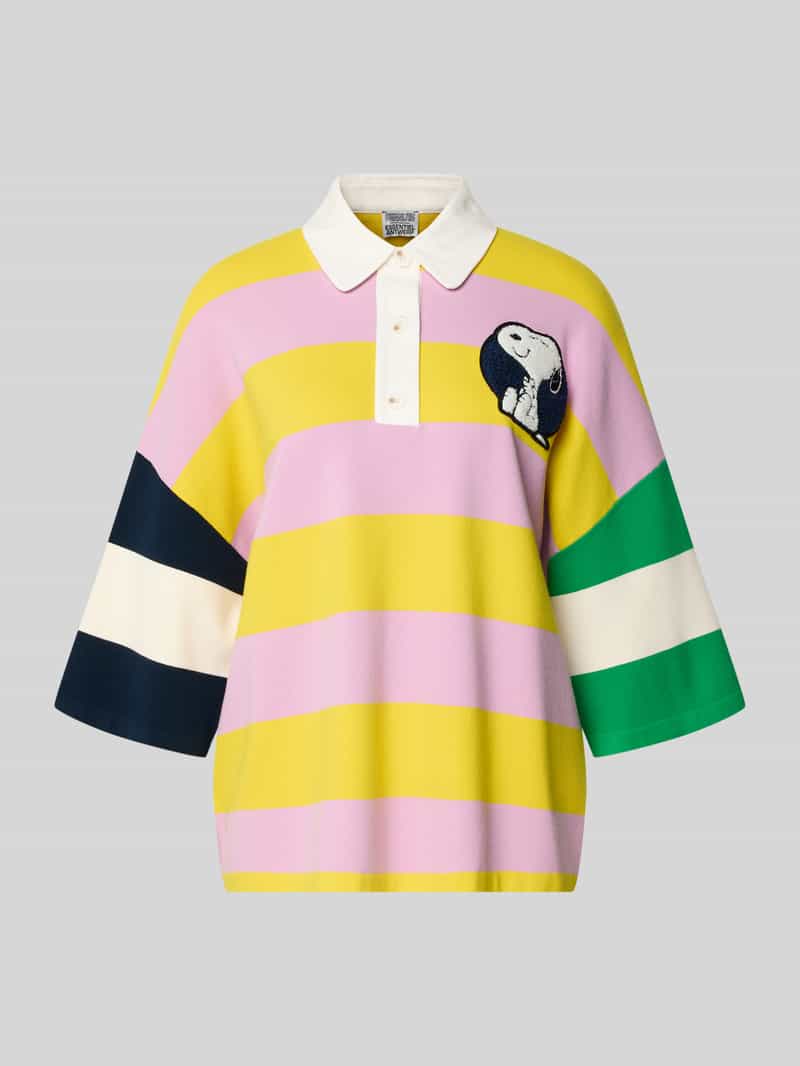 Koszulka polo o kroju oversized z mieszanki wiskozy model 'JICE STRIPED EMBO'