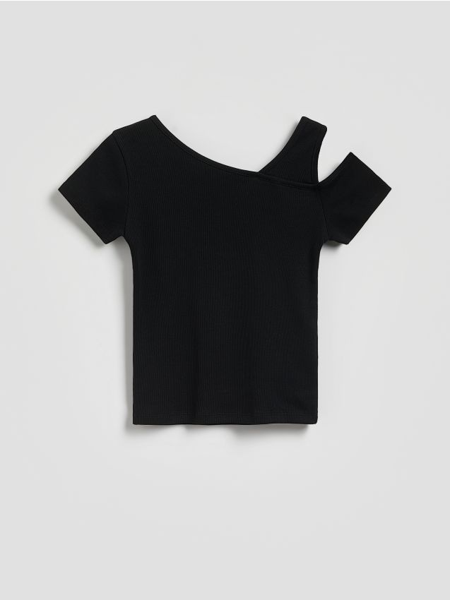 Reserved - T-shirt z wycięciem na ramieniu - czarny
