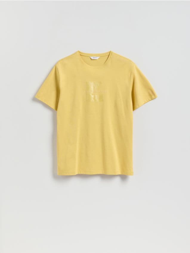 Reserved - T-shirt regular z bawełny merceryzowanej - jasnożółty