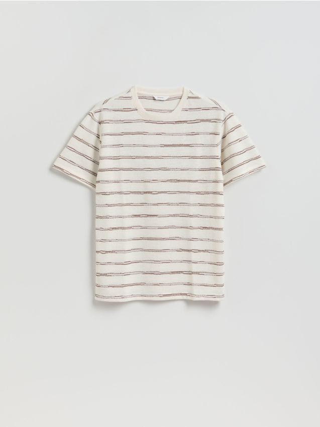 Reserved - T-shirt comfort w paski - złamana biel