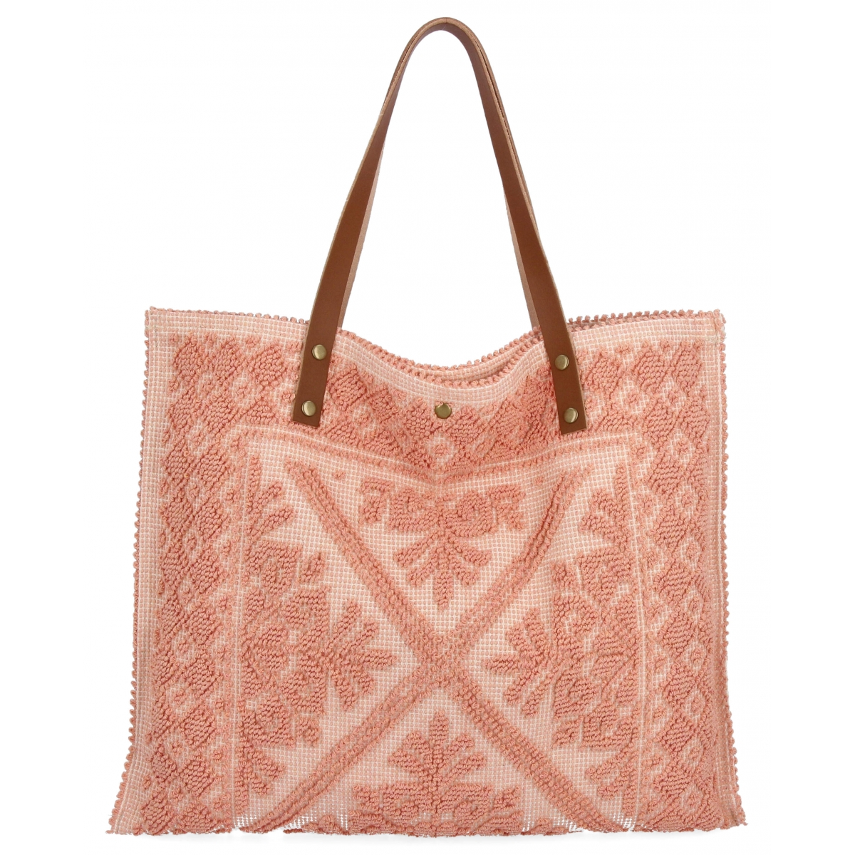 Włoska Torebka Shopper bag w Modne Wzory 5887 Pudrowy Róż