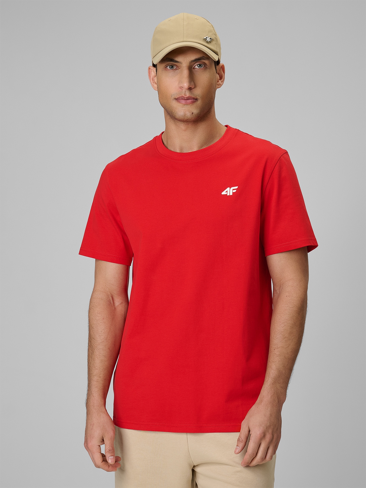 4F T-shirt regular gładki męski - czerwony XXL