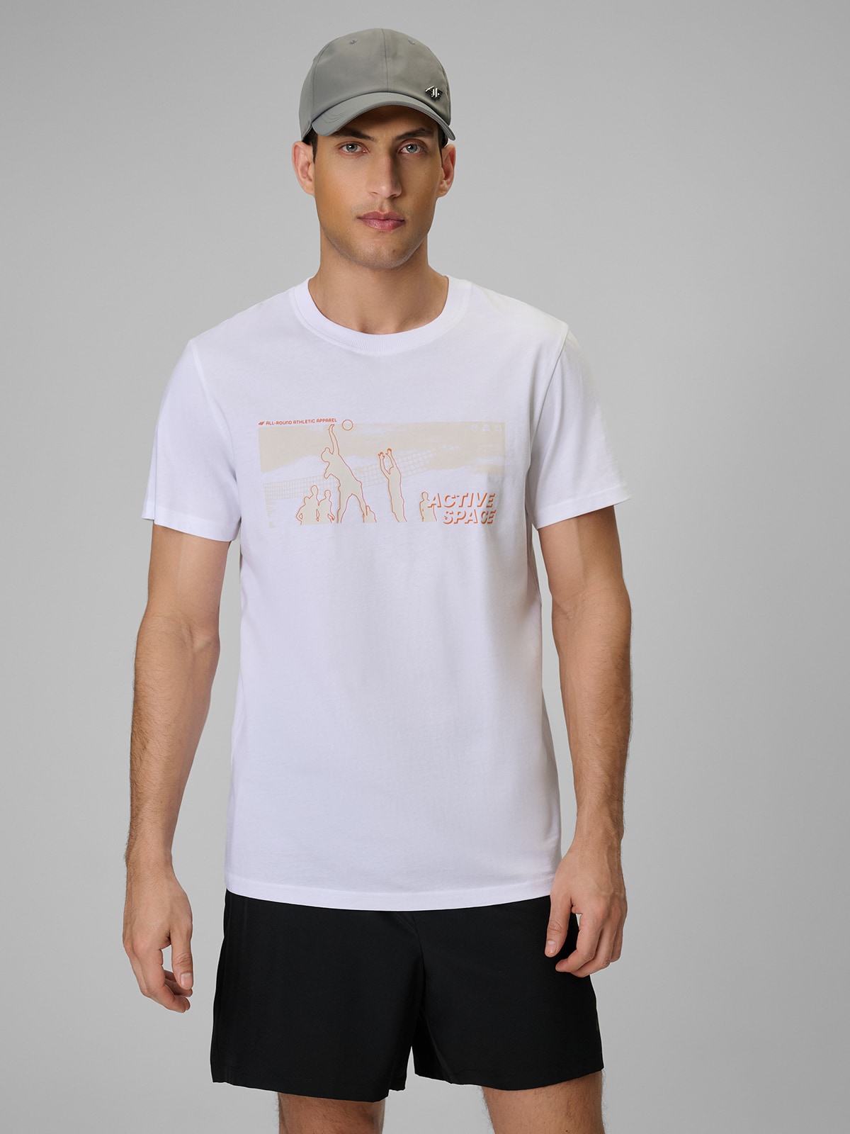 4F T-shirt reagular z nadrukiem męski - biały XXL