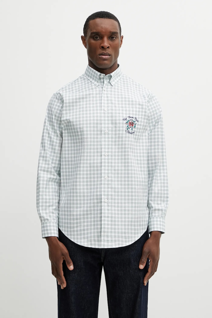 Drôle de Monsieur koszula bawełniana Chemise Carreaux Slogan Rose