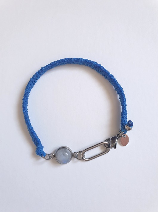 Bransoletka BOHO ręcznie tkana, granatowa z kamieniem księżycowym