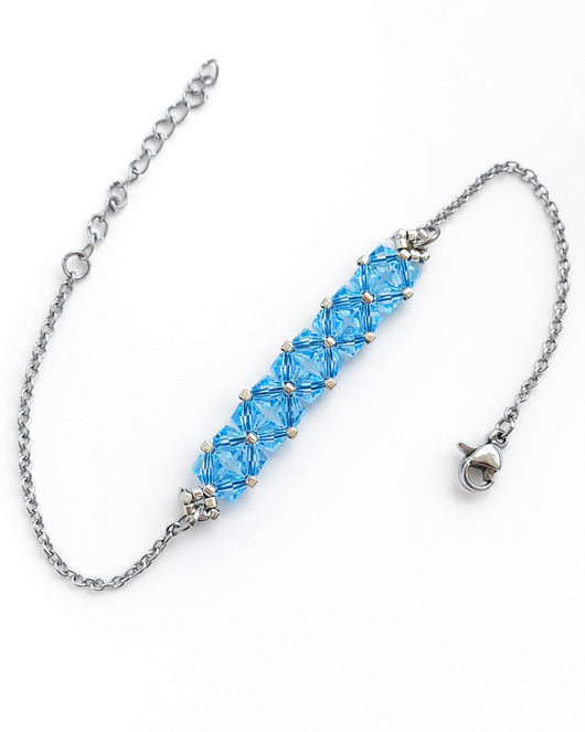 Crystal Square Aquamarine - Delikatna bransoletka z kryształów Preciosa