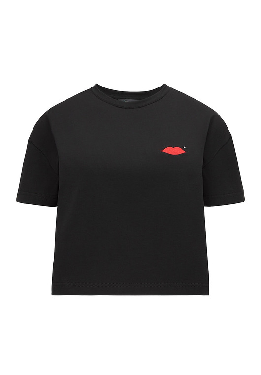 T-shirt Crop-Voila Czarny Usta