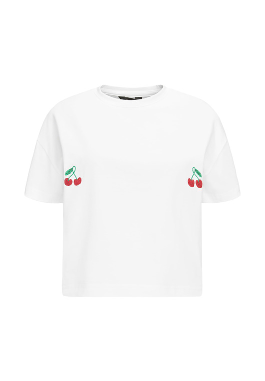 T-shirt Crop-Voila Biały Wiśnie