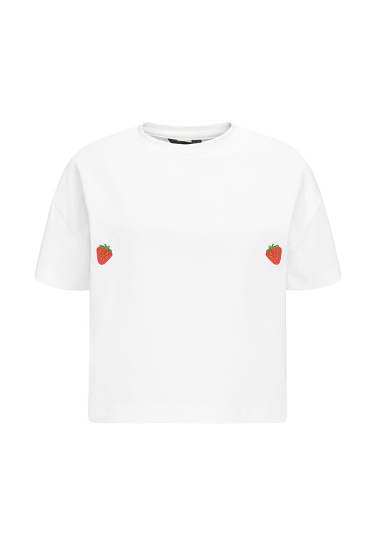 T-shirt Crop-Voila Biały Truskawki