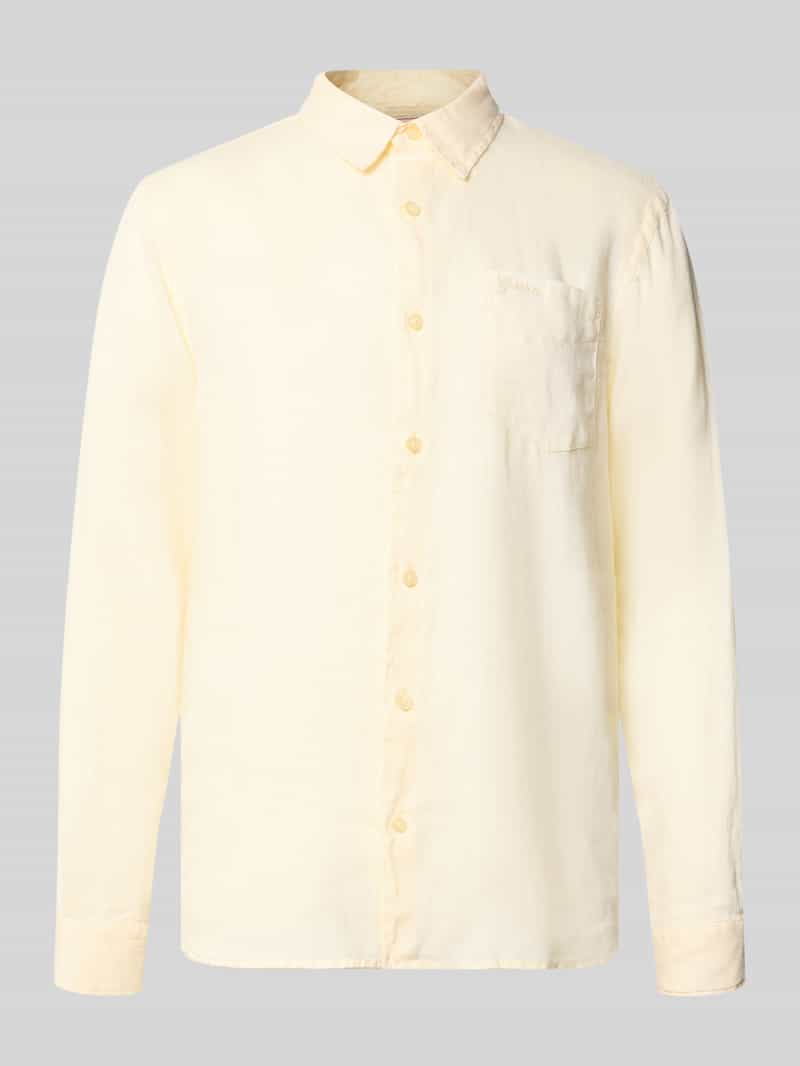 Koszula lniana o kroju regular fit z kołnierzykiem kent i kieszenią na piersi