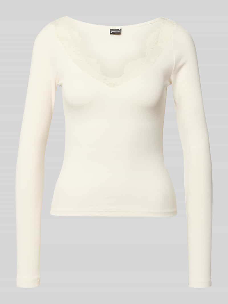 Longsleeve z dekoltem w serek i koronką