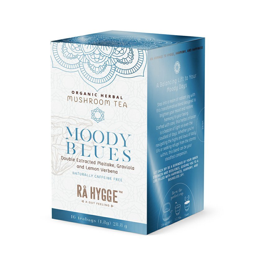Herbata ziołowa Ra Hygge Moody Blues z Maitake, porcjowana, organiczna, 16 szt.