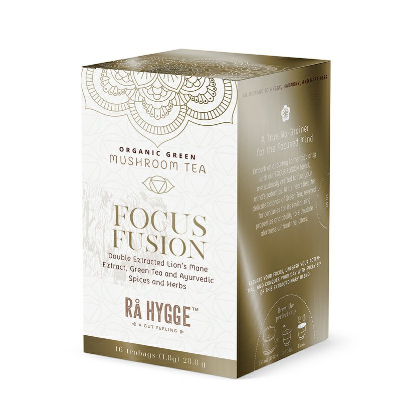 Herbata zielona Ra Hygge Focus Fusion z grzybem Lion's Mane, porcjowana, organiczna, 16 szt.