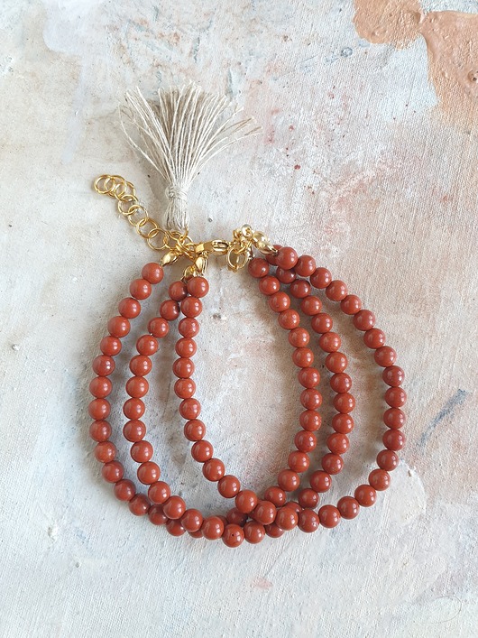 Bransoletka TRIO jaspis czerwony, lniany chwost