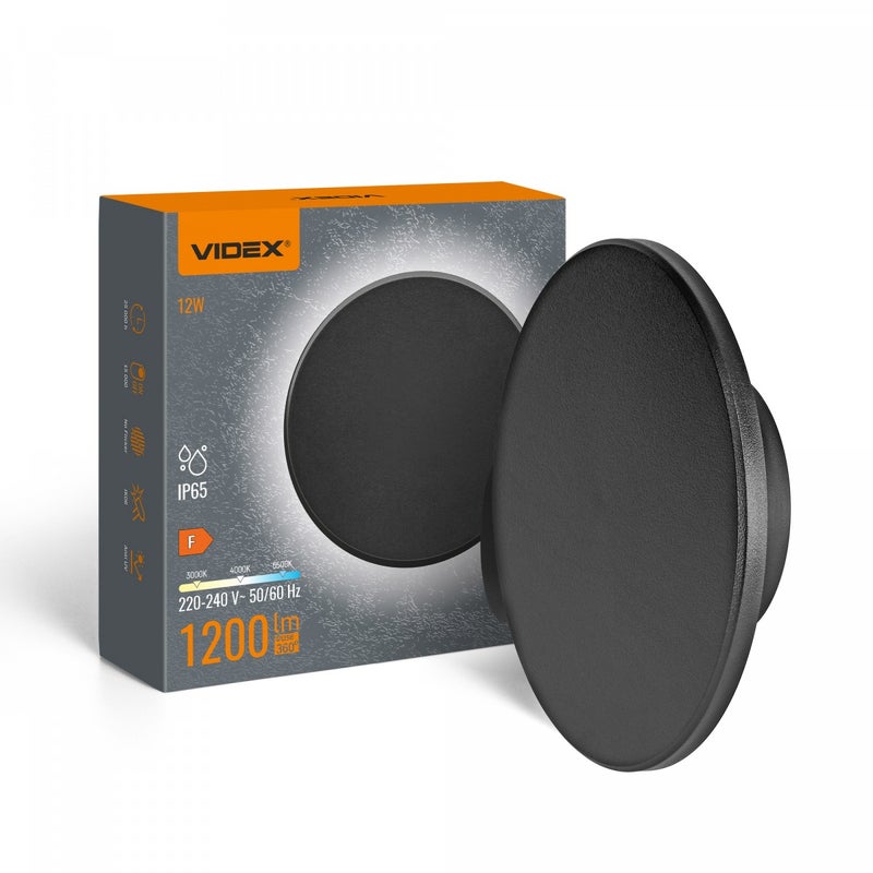 Kinkiet zewnętrzny LED czarny 12W zmienna biała 1200lm tworzywo sztuczne wym:18x18x5cm IP65 Videx