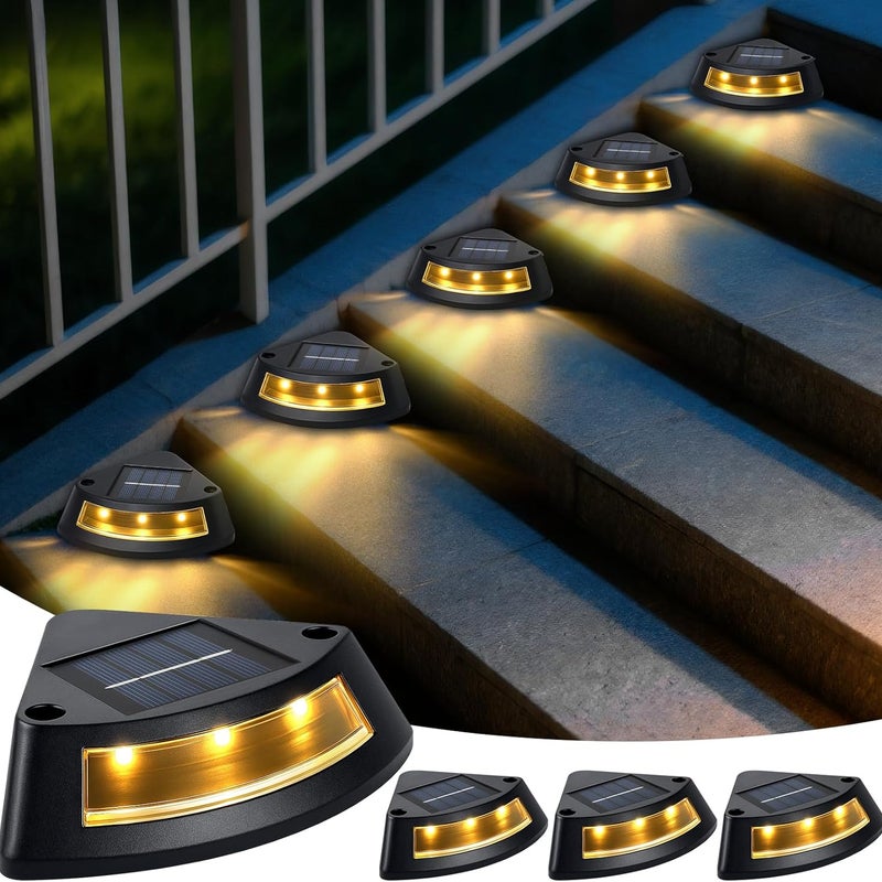 Zewnętrzne lampy solarne do schodów, zestaw 4 wodoodpornych lamp solarnych IP65 do ogrodu, ciepłe białe oświetlenie schodów LED do ogrodu