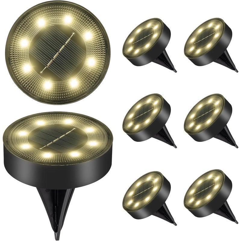 Zestaw 8 lamp solarnych do użytku na zewnątrz (ciepła biel), wodoodporne lampy solarne do ogrodu z 8 diodami LED (IP68), zewnętrzne reflektory solarne