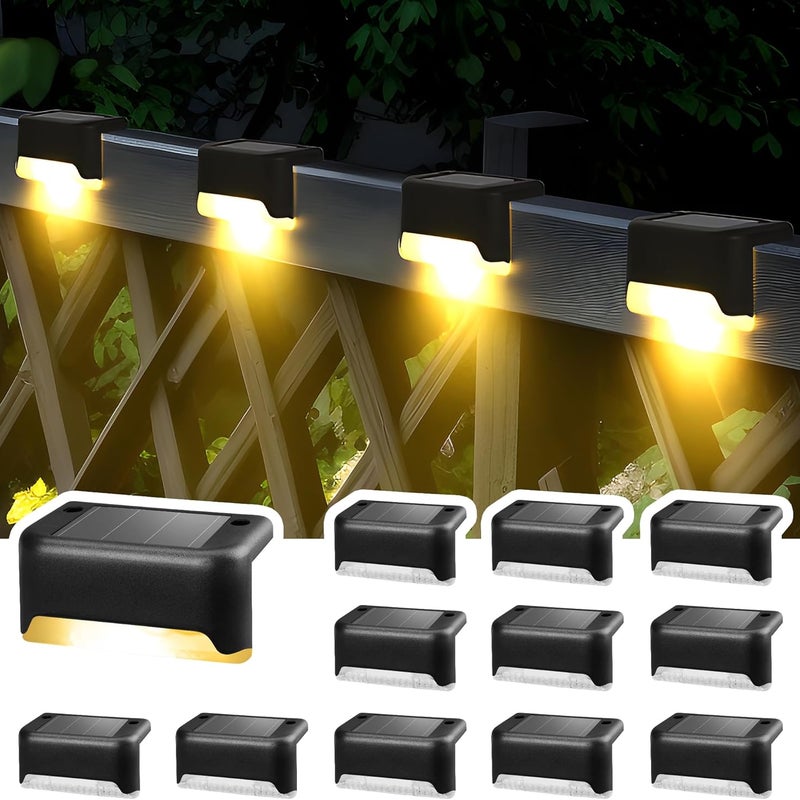 Zestaw 12 wodoodpornych lamp solarnych LED do oświetlenia schodów zewnętrznych, stopni, ogrodzeń, podwórek, tarasów (ciepłe białe światło)