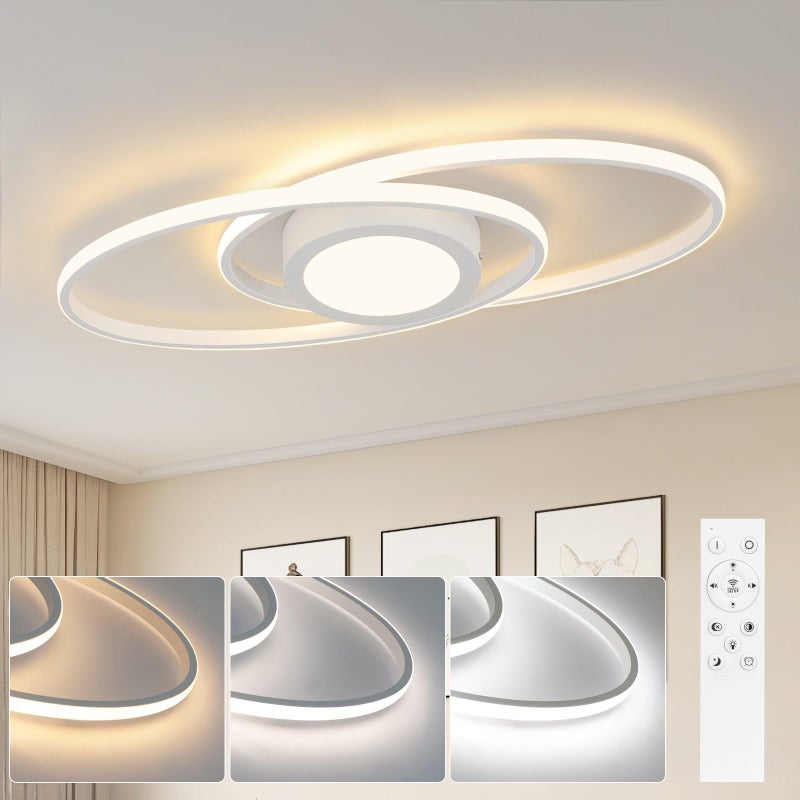 NETTLIFE 48W Owalna lampa sufitowa LED, ściemniana, biała z pilotem, 3000K - 6500K Nowoczesna do sypialni, pokoju dziecięcego, biura