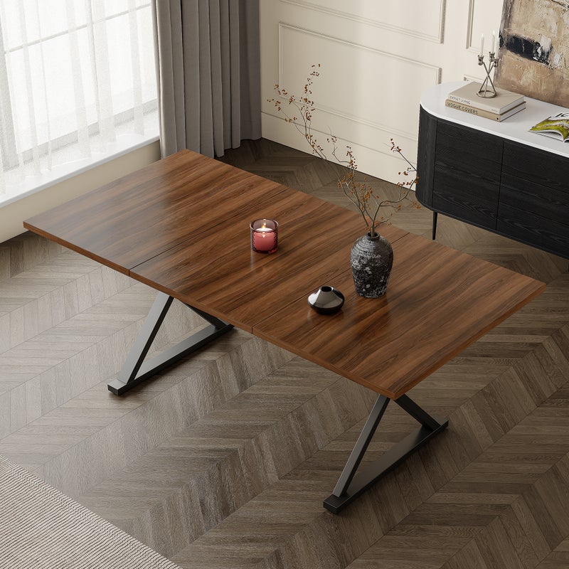 Nowoczesny stół jadalny 180x90x75 cm - Miejsce dla 6-8 osób - Nogi metalowe - Styl minimalistyczny - Płyta MDF - Orzech i czerń