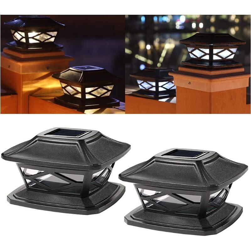 Zestaw 2 wodoodpornych, solarnych lamp ulicznych LED do oświetlenia dekoracyjnego ogrodzenia (ciepłe, białe światło)