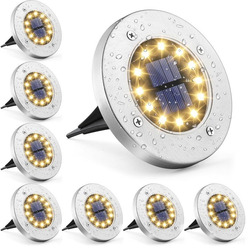 12 lamp solarnych LED do użytku zewnętrznego, 8 sztuk, solarne lampy gruntowe, białe lampy ogrodowe, wodoodporna stal nierdzewna do użytku na zewn