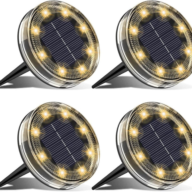 Zestaw 4 lamp solarnych do gruntu, 8 zewnętrznych lamp solarnych LED do ogrodu, wodoszczelność IP68, zewnętrzne reflektory solarne do ścieżek, t