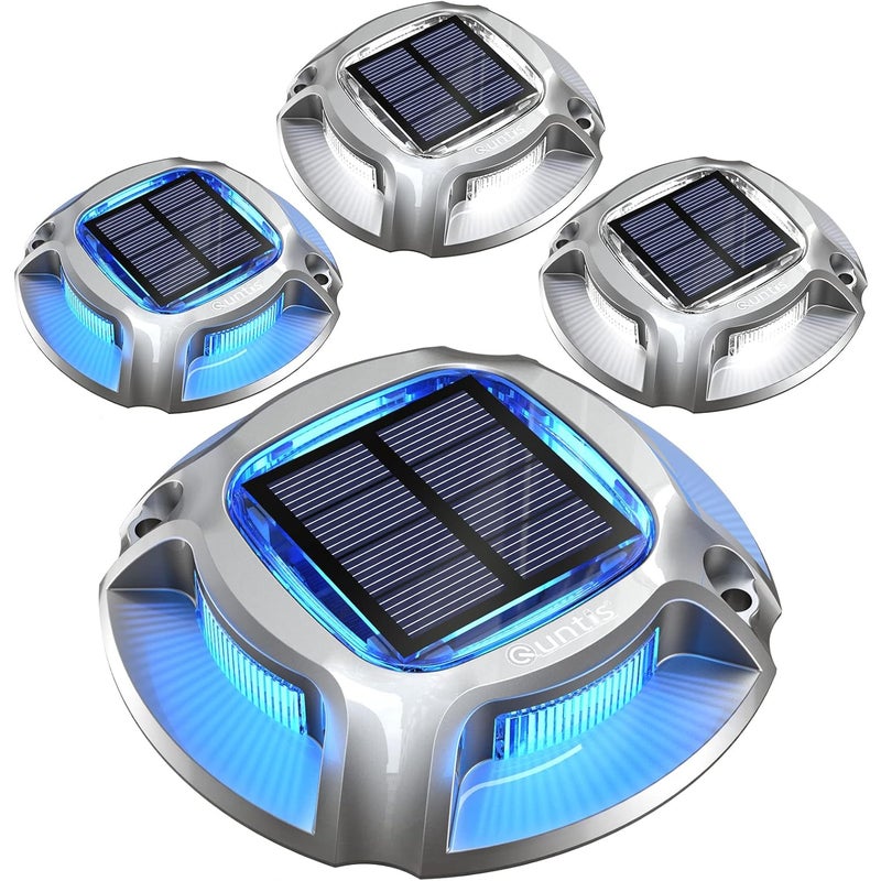 Zestaw 4 lamp solarnych LED do ogrodu, wodoszczelnych, IP68, biało-niebieskich, solarne lampy ogrodowe, samoświecące lampy solarne, mocne reflektor