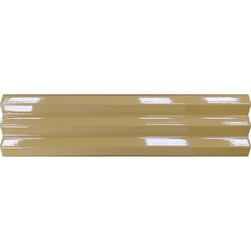 Błyszcząca płytka ścienna z reliefem, zielona, Acanto 10x40 cm V-Ribbed Khaki