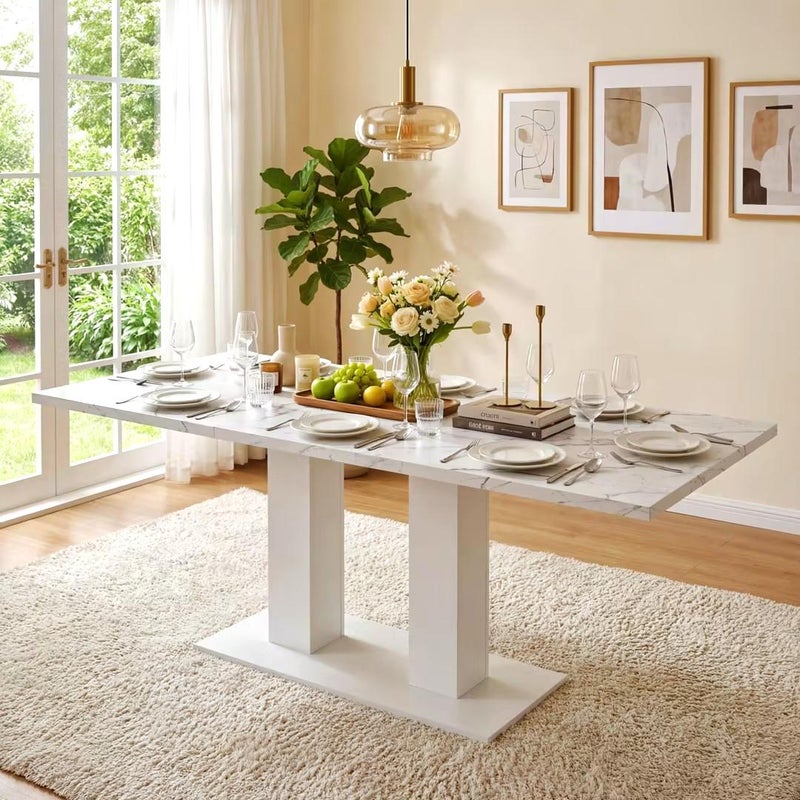 Rozkładany stół jadalny prostokątny 140/180x70x75 cm - Miejsca dla 6-8 osób - Gruby blat - Płyta MDF - Biały