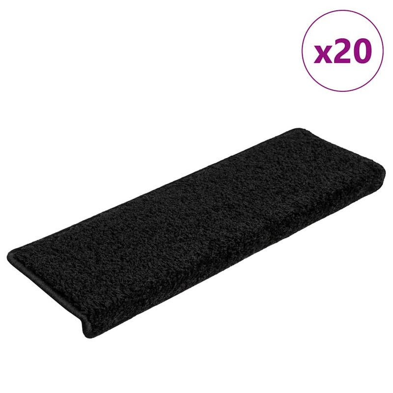Maty na schody 20 szt. 65x21x4 cm, czarne, prostokątne krawędzie vidaXL