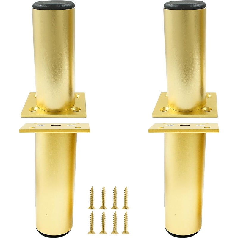 Zestaw 4 regulowanych nóżek meblowych ze stopu aluminium (wysokość 10 cm, średnica 3,8 cm), okrągłe metalowe nóżki do sofy (złote)