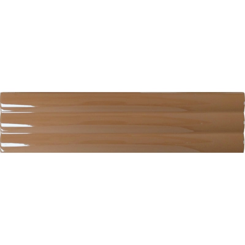 Błyszcząca płytka ścienna z reliefem, brązowa, Acanto 10x40 cm Reeded Almond
