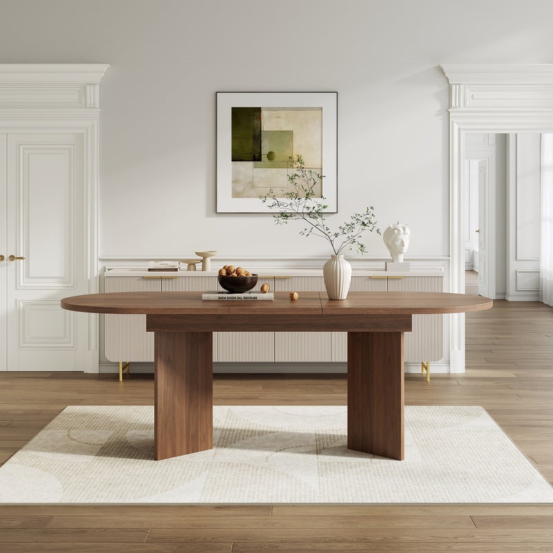 Rozkładany stół jadalny na 4-6 osób - 120/160 x 80 x 75 cm - Zaokrąglone rogi i gruby blat - Płyta MDF - Orzech