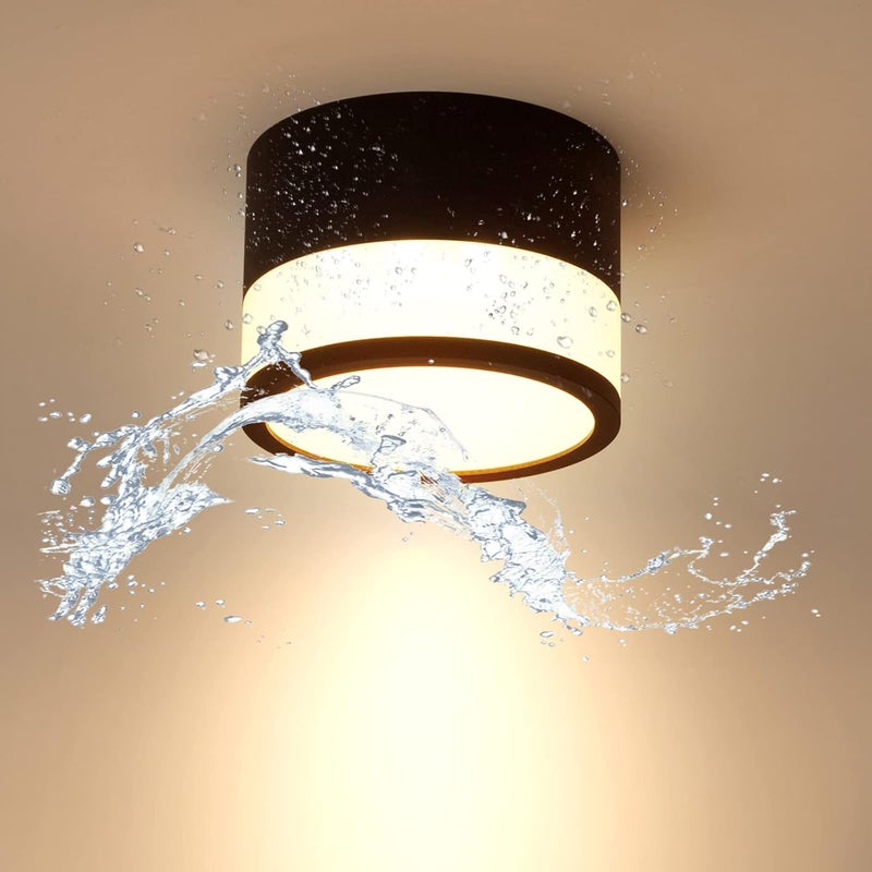 Oprawa sufitowa LED natynkowa, IP65, 12W, ciepłe białe światło 3000 K, reflektor aluminiowy do łazienki, przedpokoju, kuchni, czarny