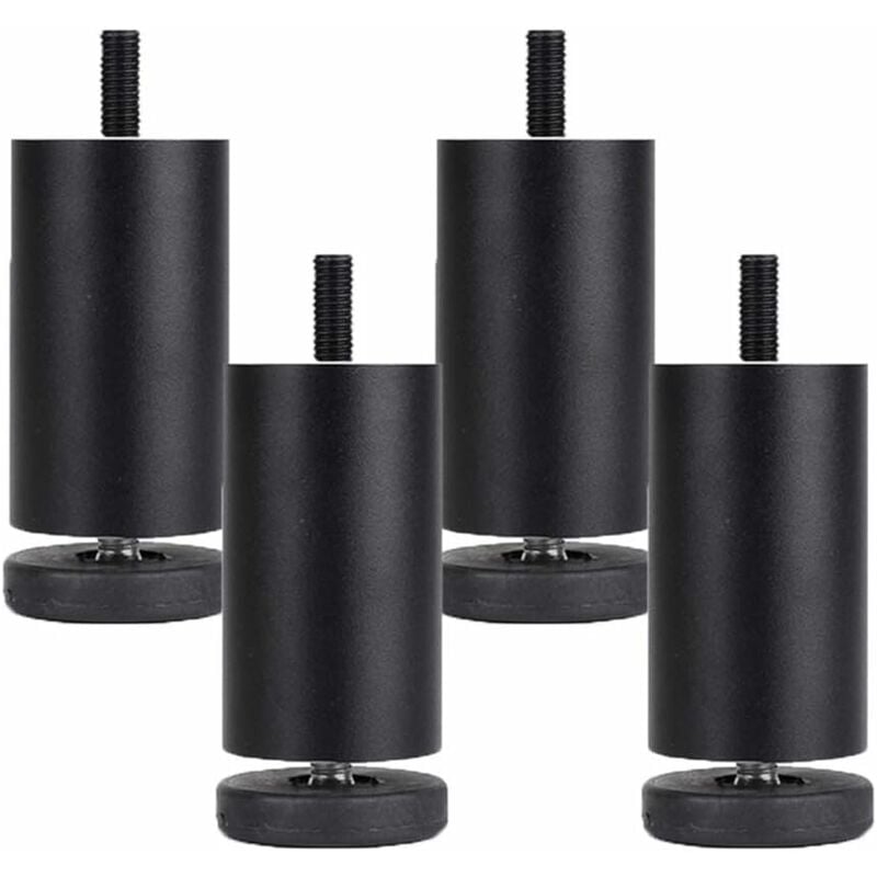 4 sztuki regulowanych nóg meblowych, aluminiowe nóżki meblowe, okrągłe metalowe nogi meblowe do stołów, sof i łóżek, czarne (10 cm)